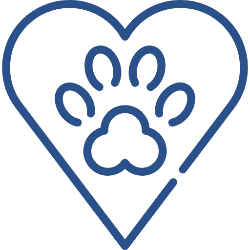 Blue heart outline with dog paw print icon on black background