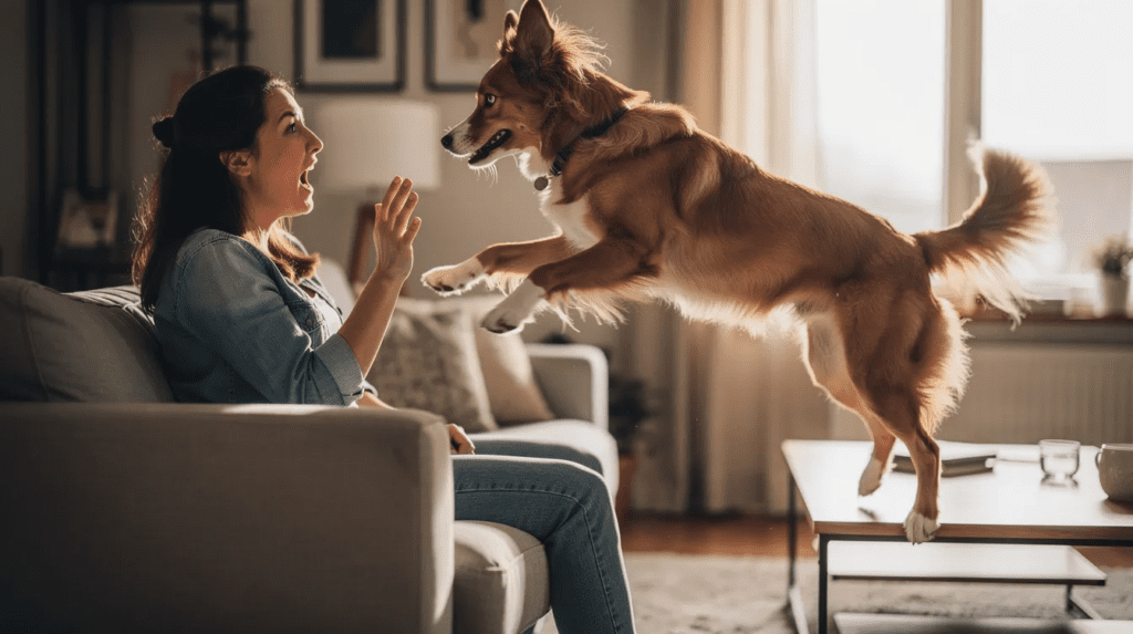 How to stop a dog from jumping up on seated guests