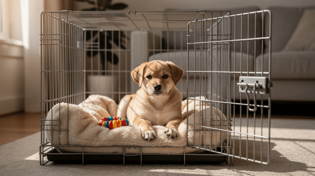 Puppy behavior problems improved through crate training