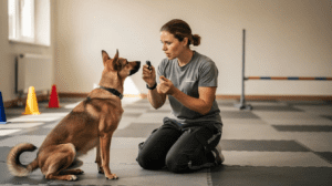 Marker training for dogs using clicker and treats